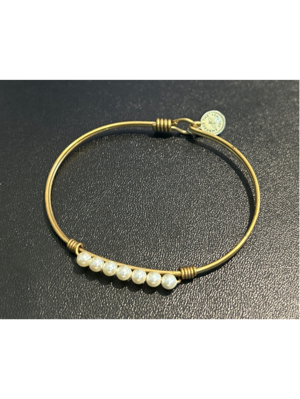Women's Luca + Danni Gold and White faux Pearl Bangle Bracelet